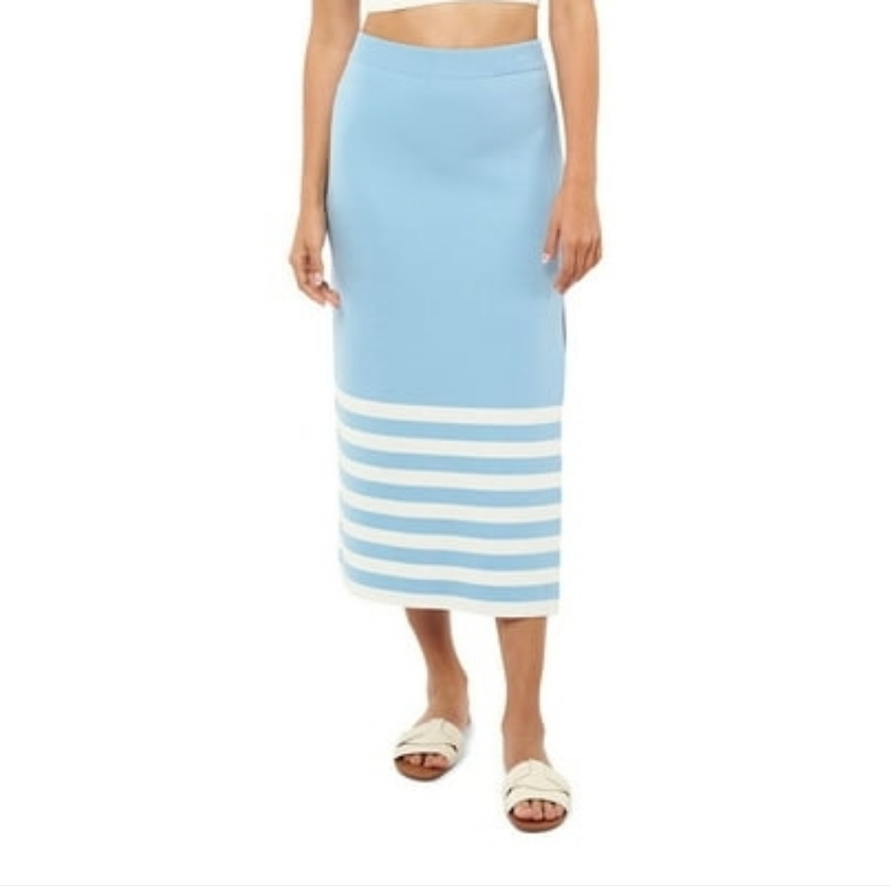 Blue Maxi Knit Skirt With Side Slit - Large